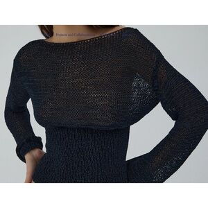 Paloma Wool Mosto Sweater in Navy Blue Knit Net Mesh Layer Smocked Bottom Slinky